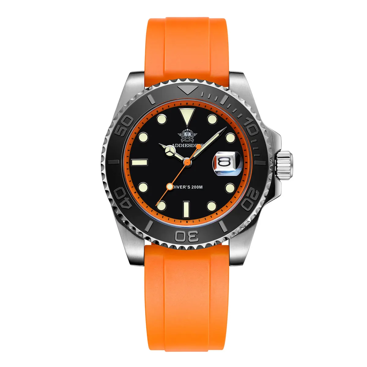 Montre Addiesdive AD2040 Quartz 41 mm – Orange / Noir / Bracelet caoutchouc