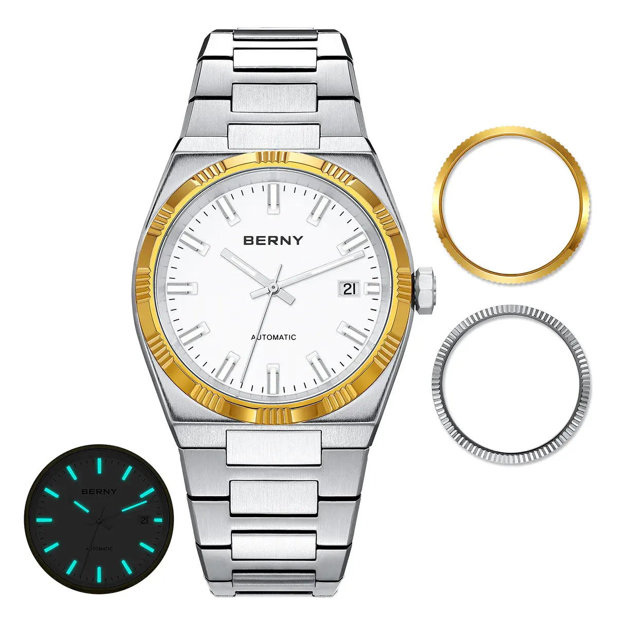 Montre Berny AM141M Automatique – Blanc / Or