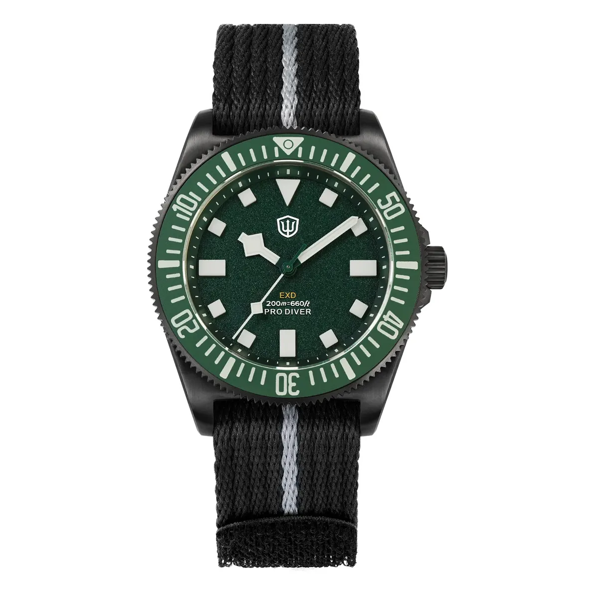 Montre Watchdives EXD-40 Quartz 40 mm – Boîtier titane noir · Cadran vert