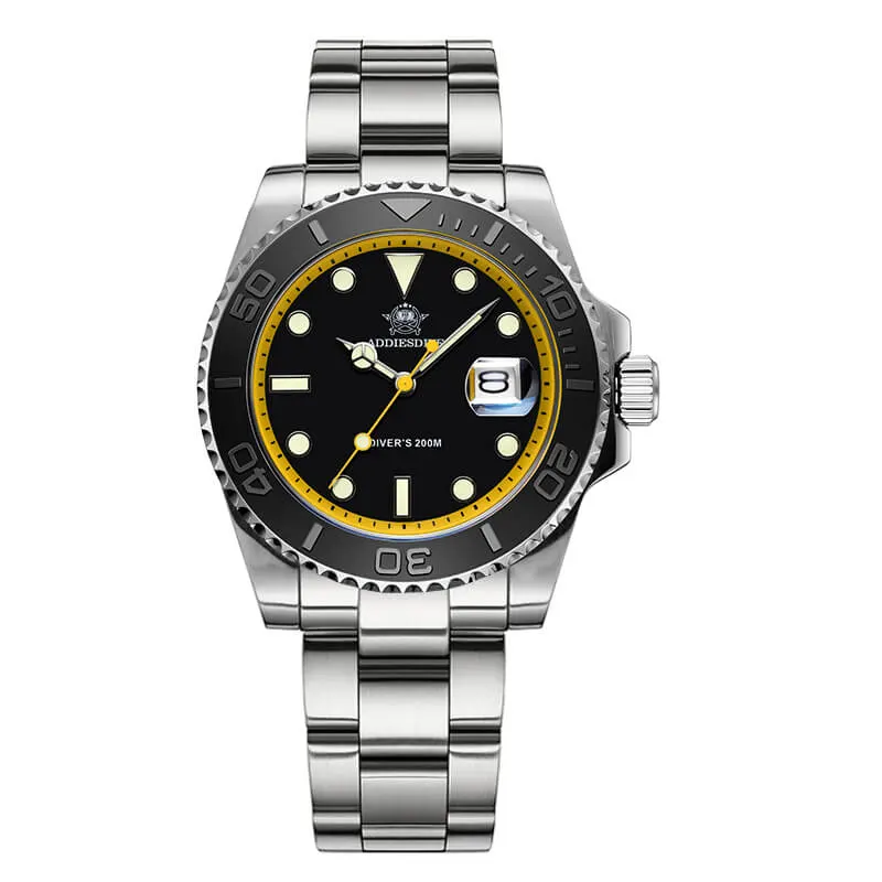 Montre Addiesdive AD2040 – Jaune / Noir / Bracelet acier