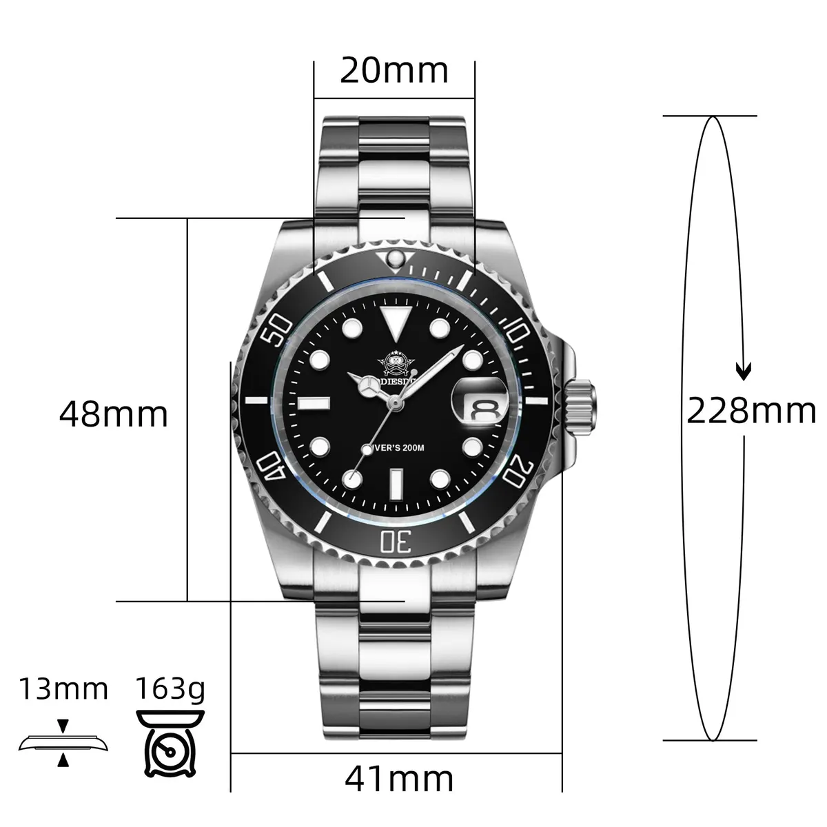 Montre Addiesdive Quartz 41 mm – Noir / Bracelet silicone