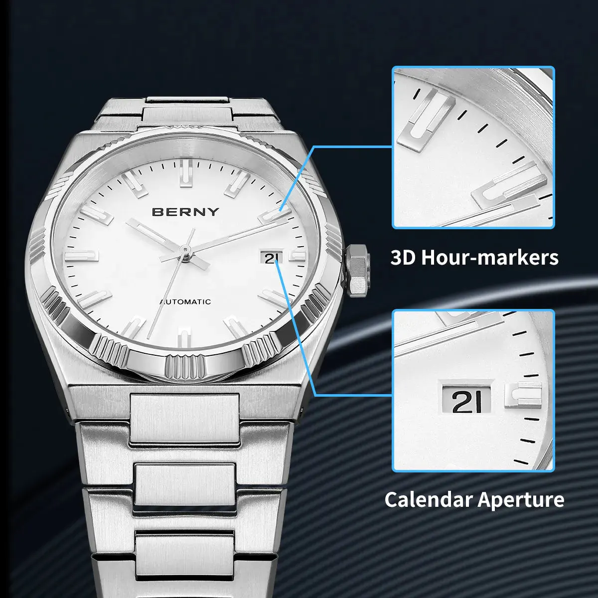 Montre Berny AM141M – Blanc / Argent