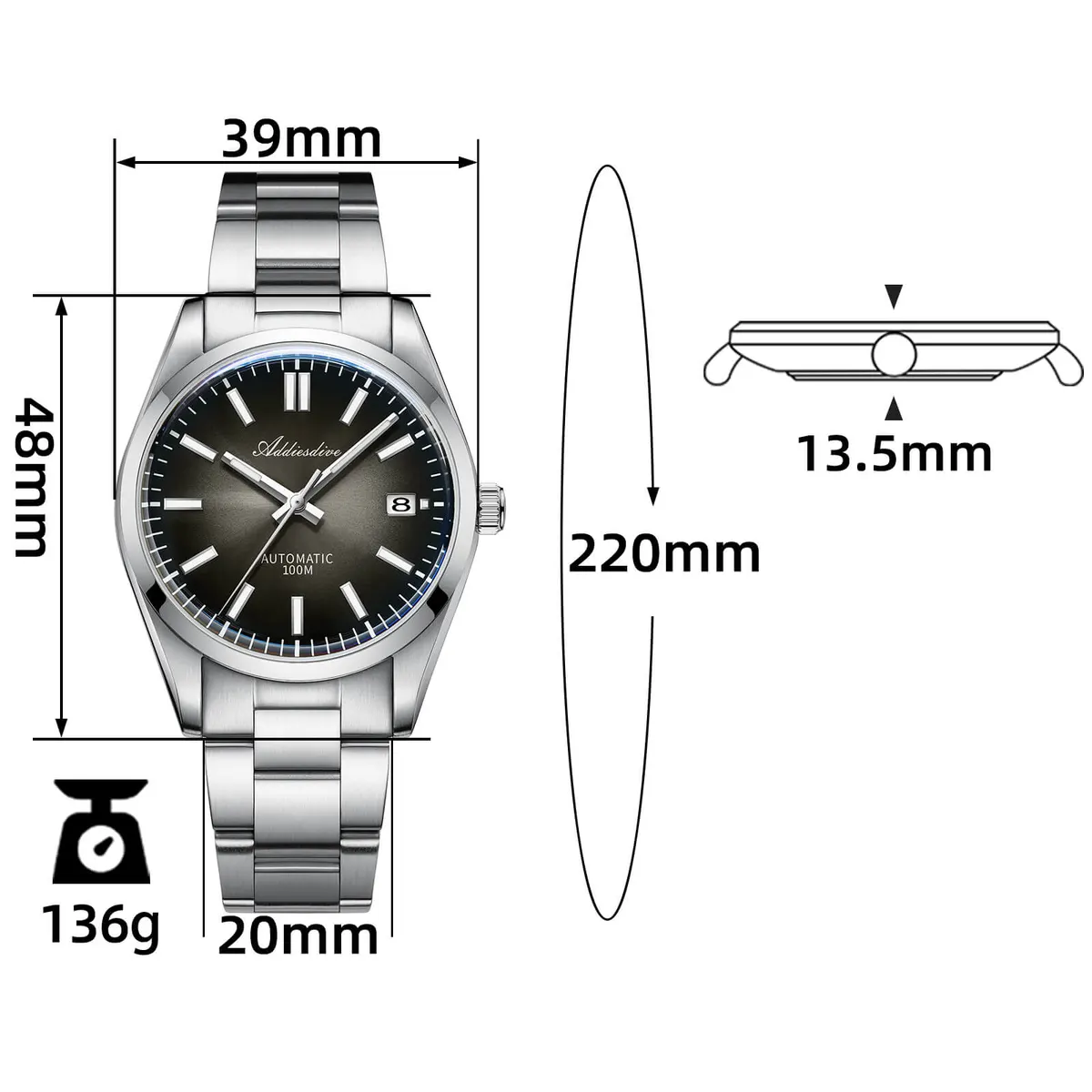 Montre Addiesdive AD2071 – Dégradé gris