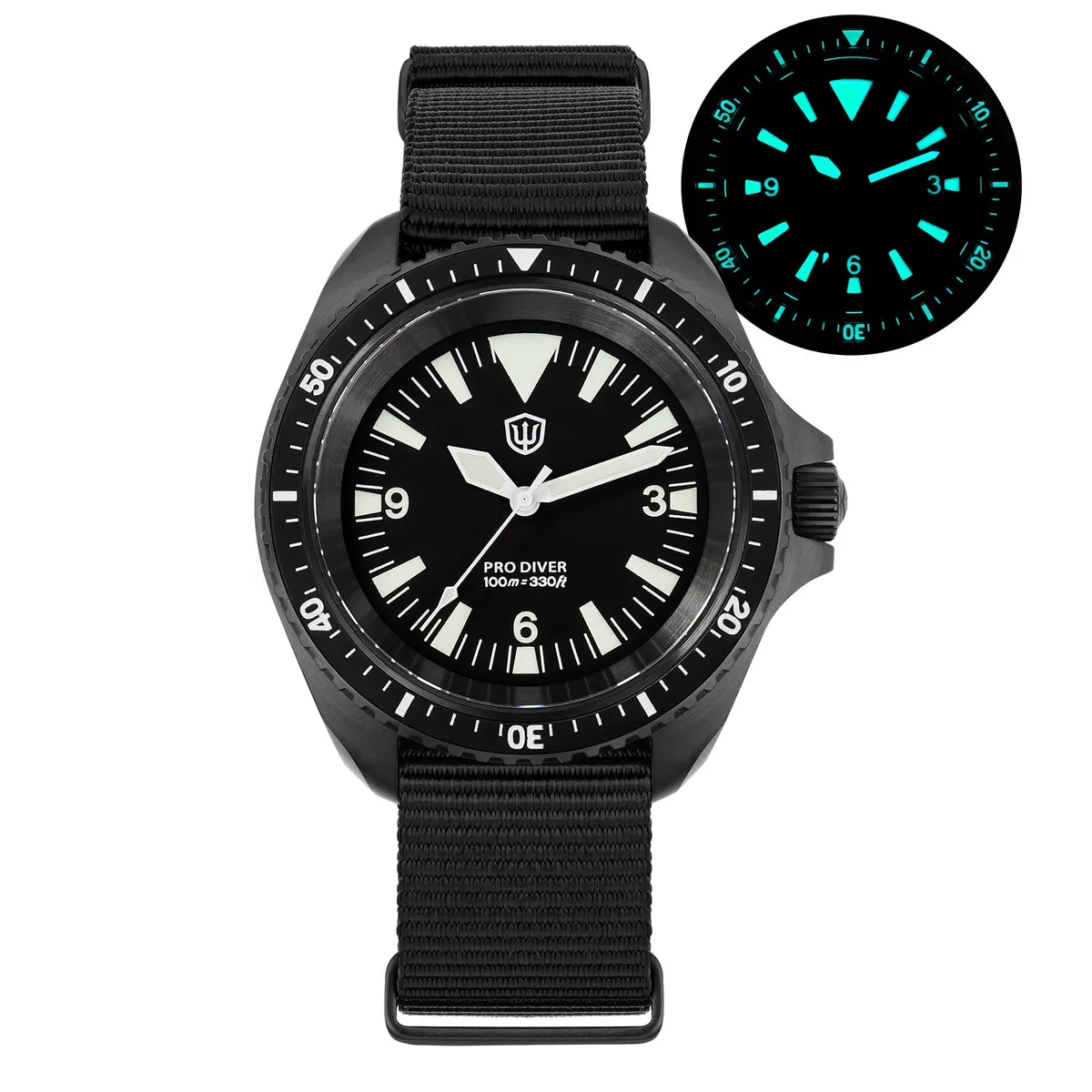Montre Watchdives WD1980 Quartz 39 mm – Boîtier noir / Sans date