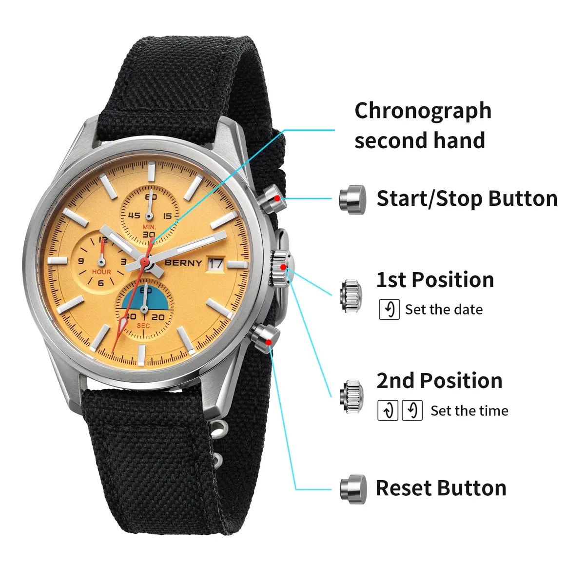 Montre Berny Quartz – Orange / Noir