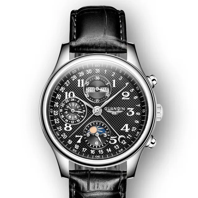 Montre Guanqin Automatique – Cuir noir
