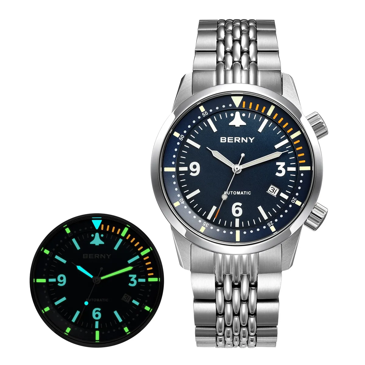 Montre Berny AM169MS Automatique – Argent / Bleu
