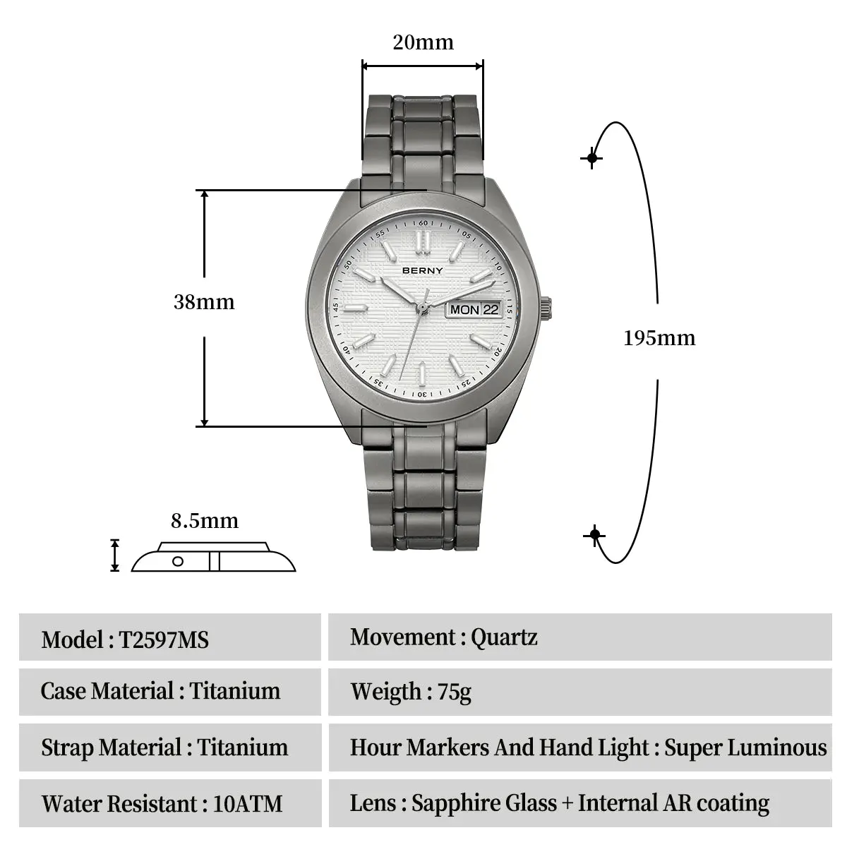Montre Berny T2597MS – Blanc