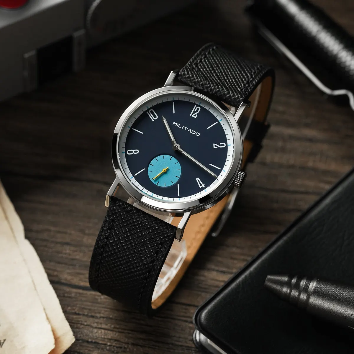 Montre Militado ML27 Mécanique manuel 36 mm – Noir · Bleu canard