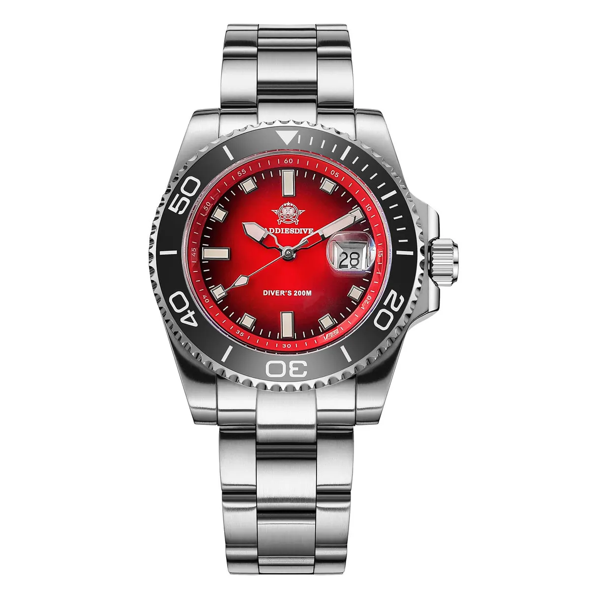 Montre Addiesdive AD2089 Quartz 41 mm – Rouge / Bracelet acier