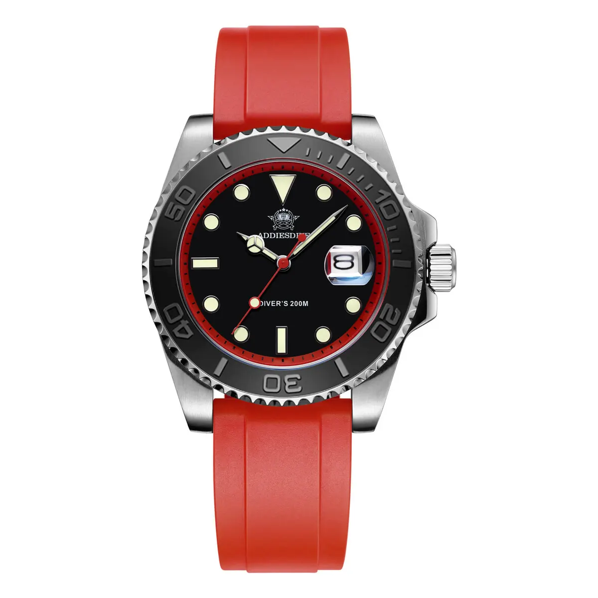 Montre Addiesdive AD2040 Quartz 41 mm – Rouge / Noir / Bracelet caoutchouc