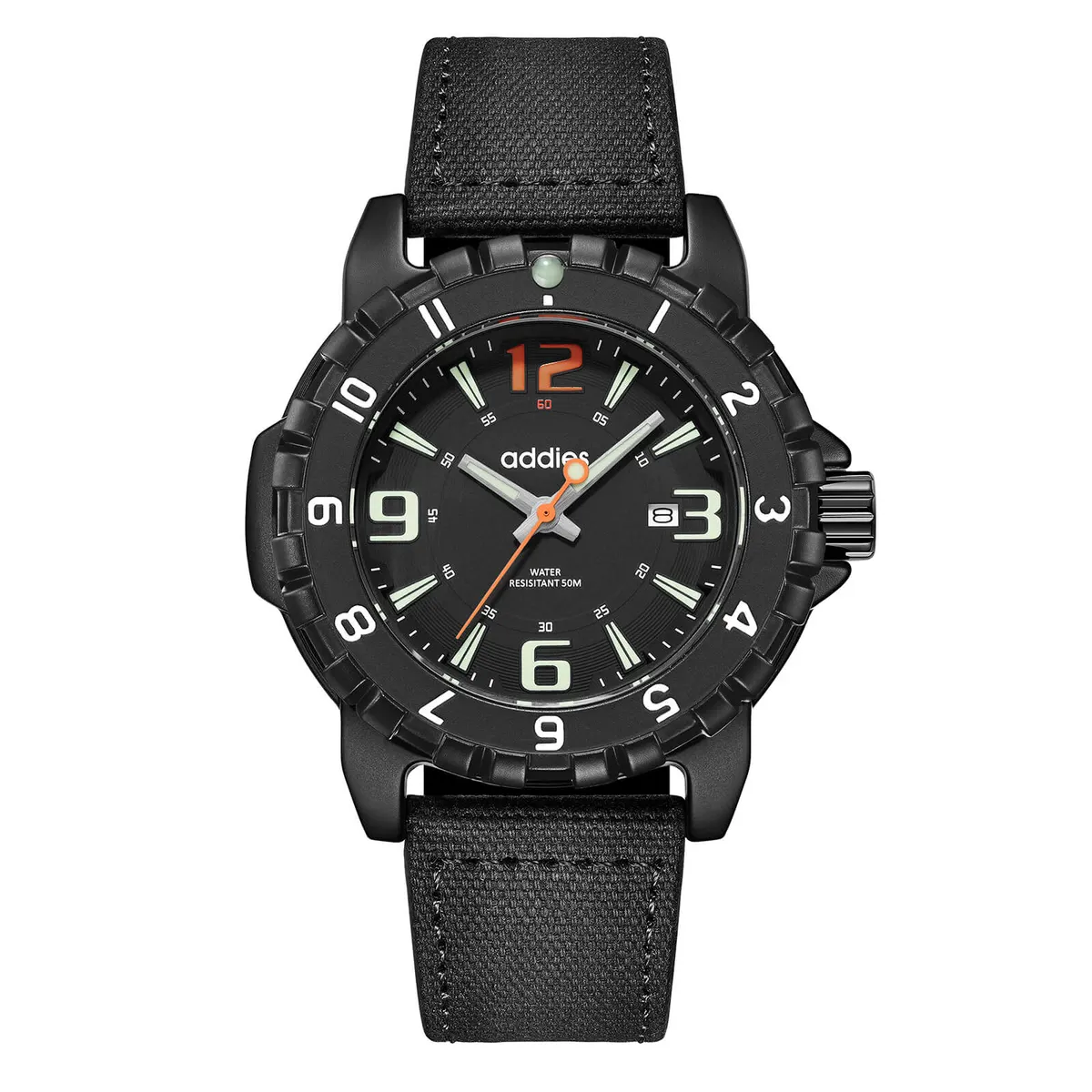 Montre Addiesdive MY-057 Quartz 47,5 mm – Boîtier noir · Lunette noire · Cadran noir · Bracelet noir