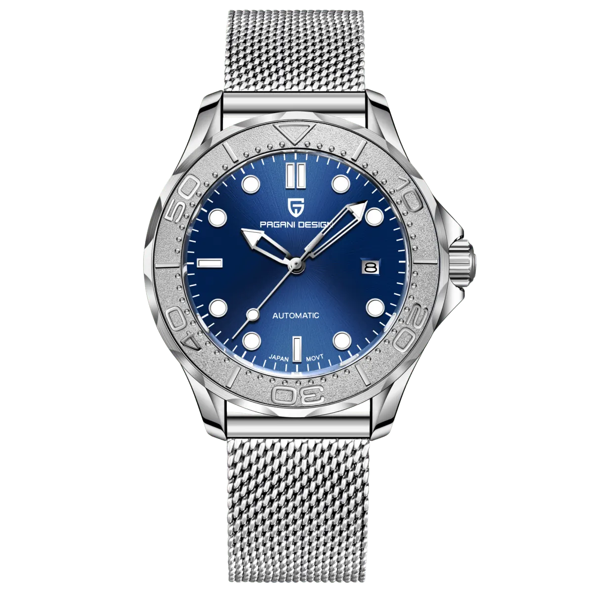 Montre Pagani Design Automatique 42 mm – Bleu / Maille milanaise