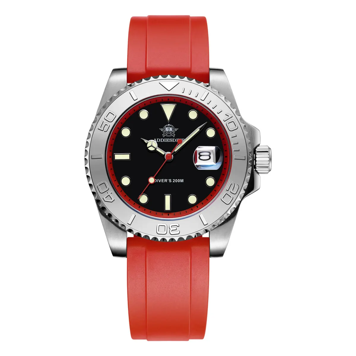 Montre Addiesdive AD2040 Quartz 41 mm – Rouge / Argent / Bracelet caoutchouc
