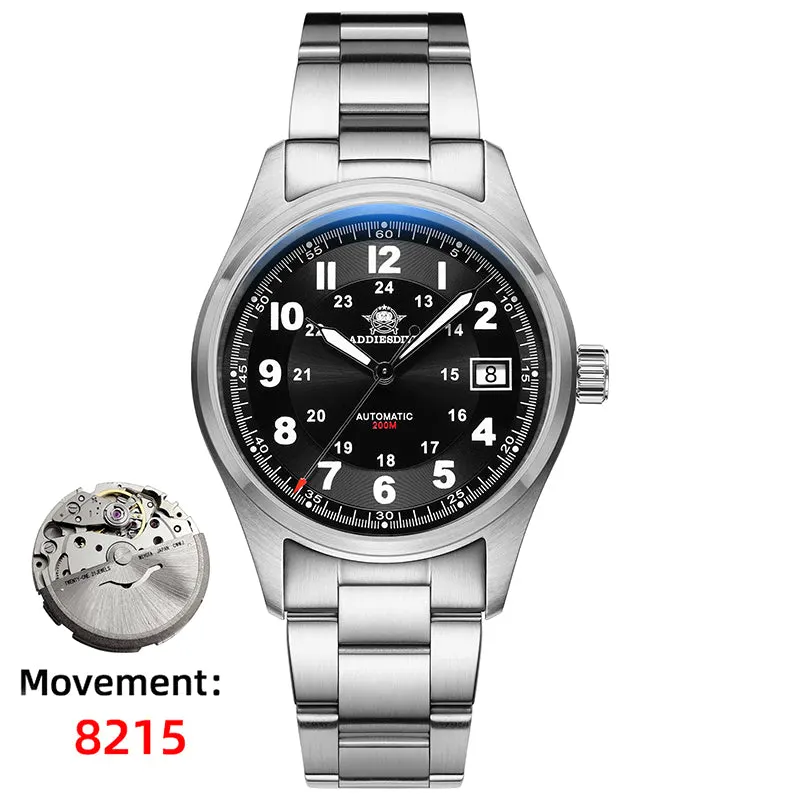 Montre Addiesdive AD2048 Automatique 39 mm – Noir / Bracelet acier / 8215