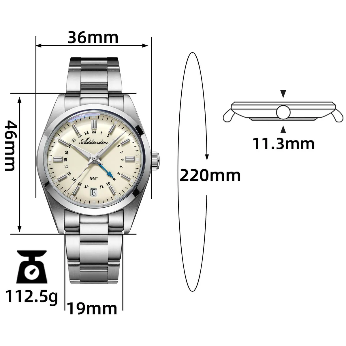 Montre Addiesdive AD2065 Quartz 36 mm – Beige