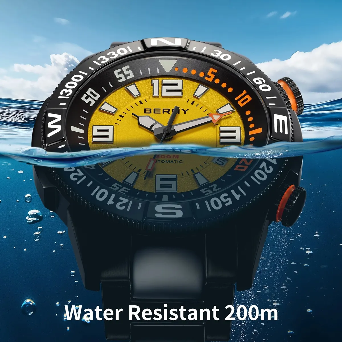 Montre Berny AM164MS-BLK – Jaune / Acier inoxydable