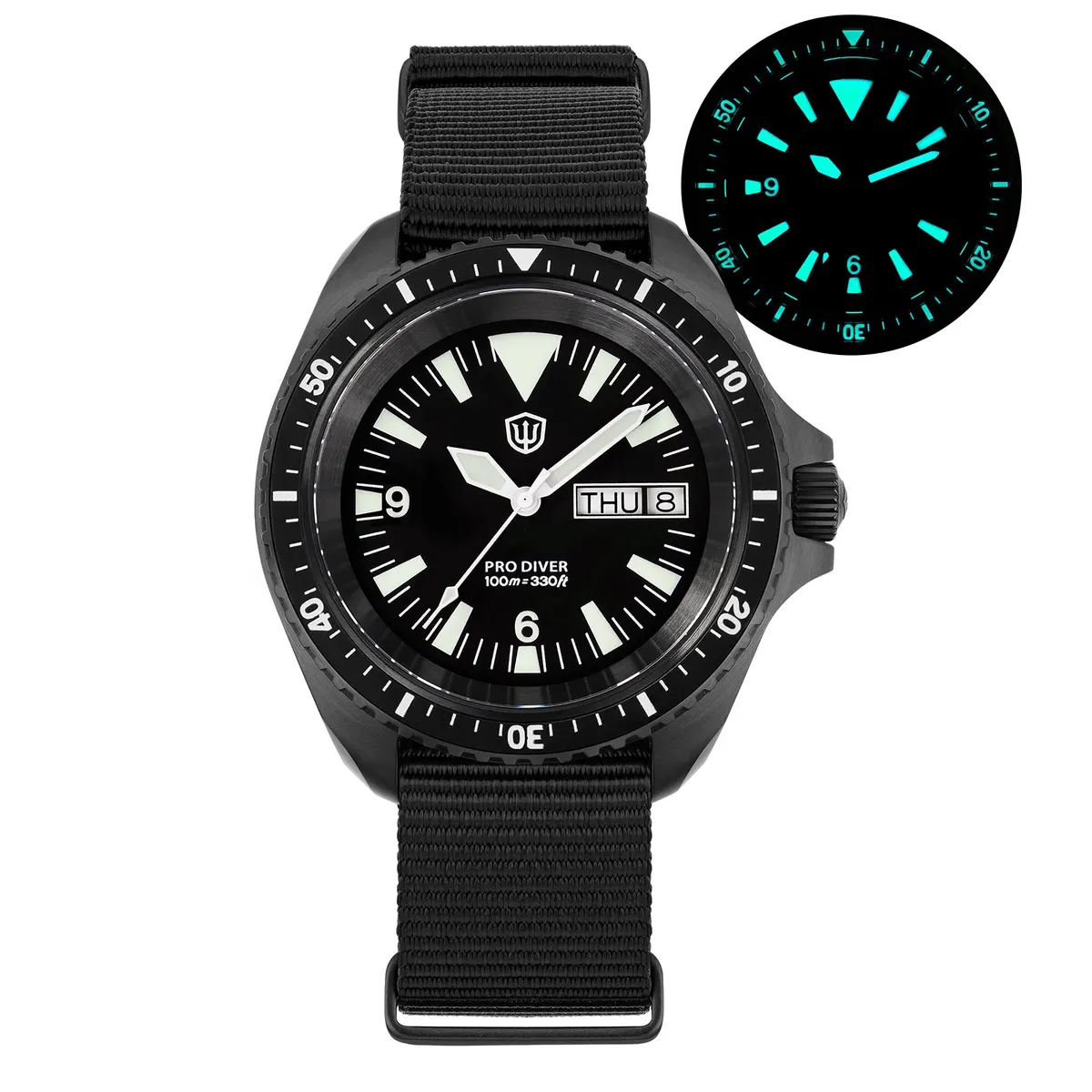 Montre Watchdives WD1980 Quartz 39 mm – Boîtier noir