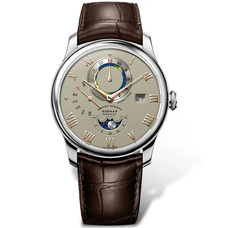 Montre Borman Automatique 40 mm – Argent · Kaki