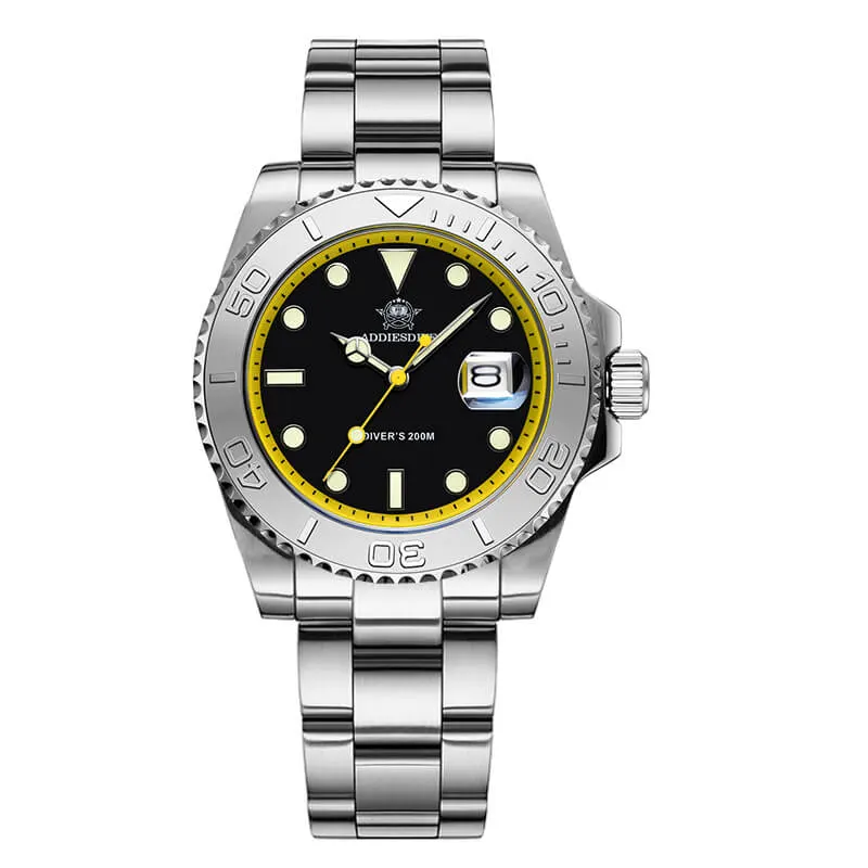 Montre Addiesdive AD2040 Quartz 41 mm – Jaune / Argent / Bracelet acier