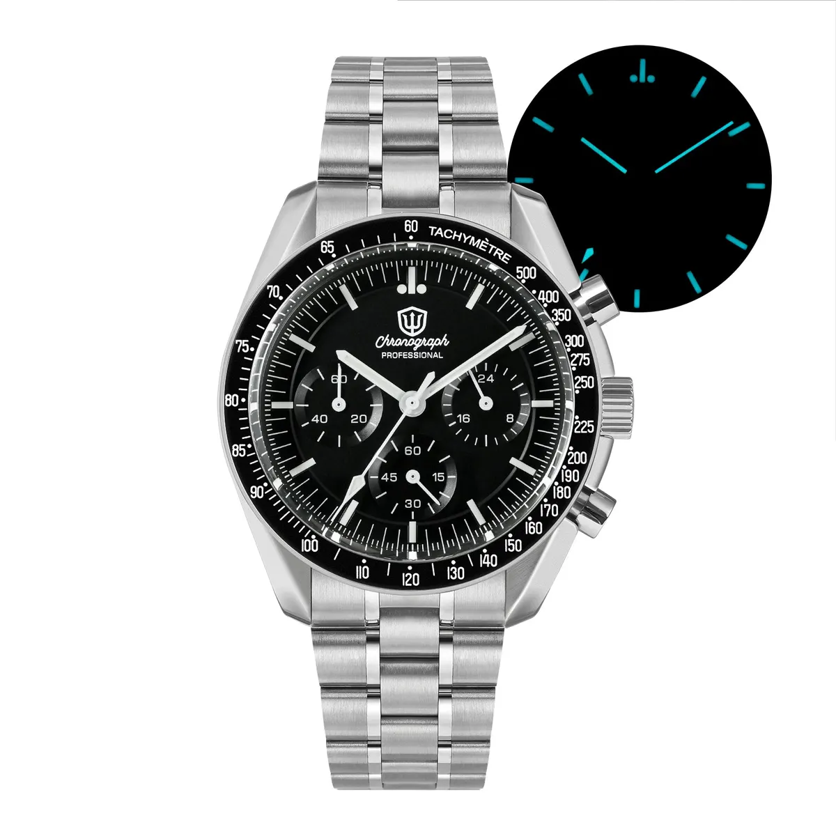 Montre Watchdives WD1860 Méca-quartz 40 mm – Noir / Acier inoxydable