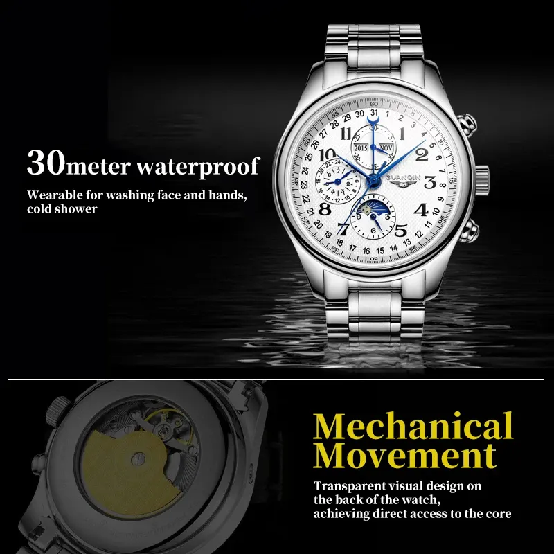 Montre Guanqin Automatique – Acier noir