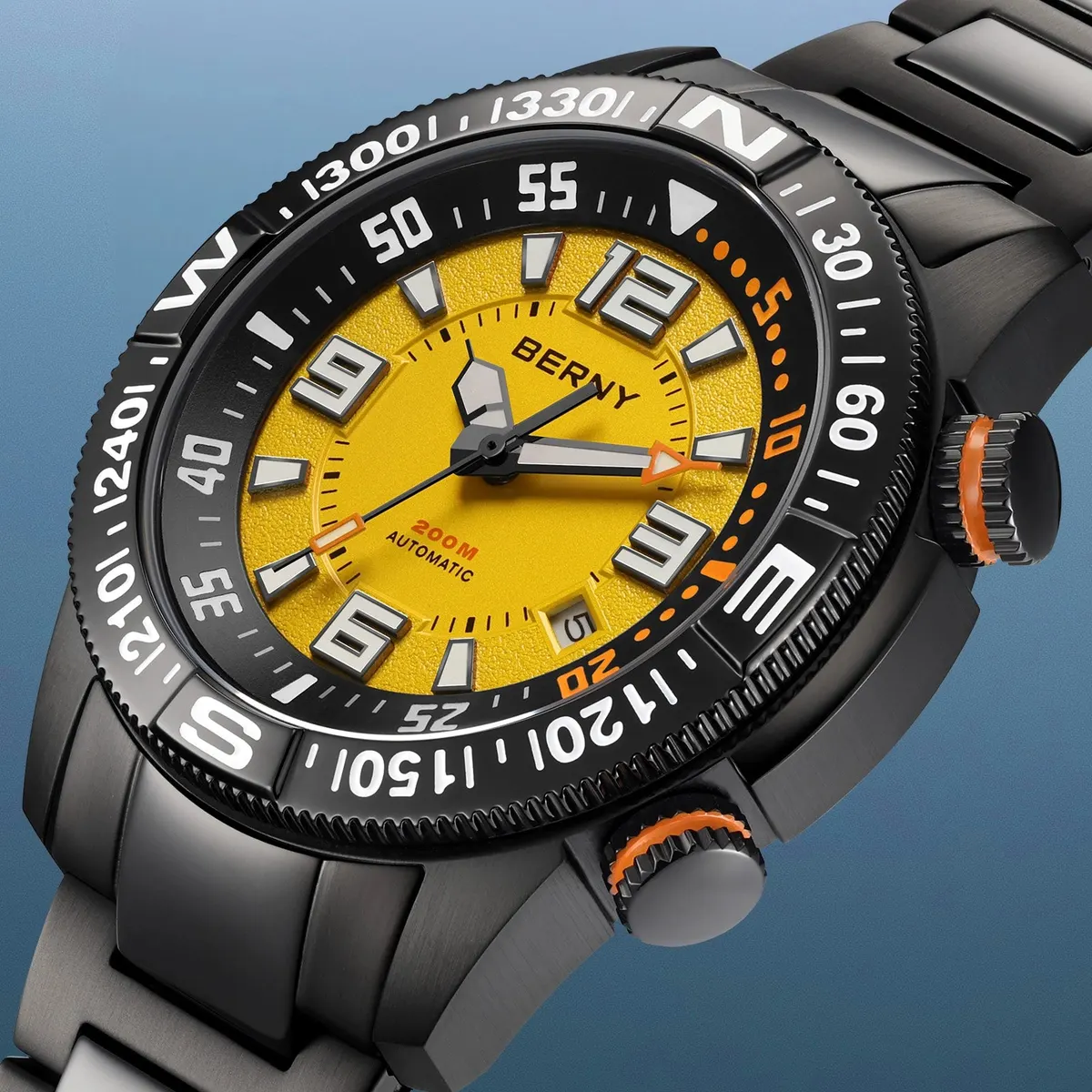 Montre Berny AM164MS-BLK – Jaune / Acier inoxydable