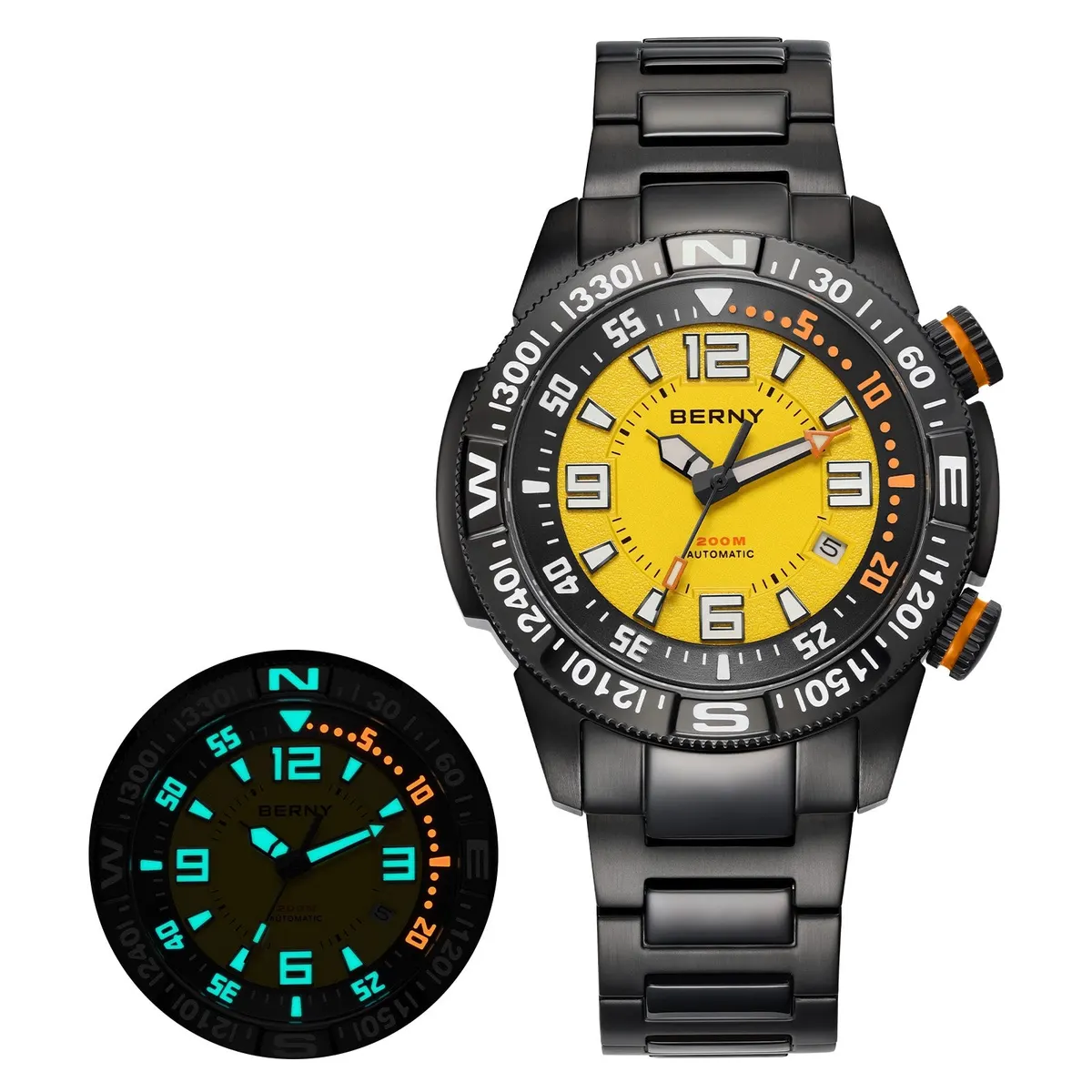 Montre Berny AM164MS-BLK Automatique – Jaune / Acier inoxydable