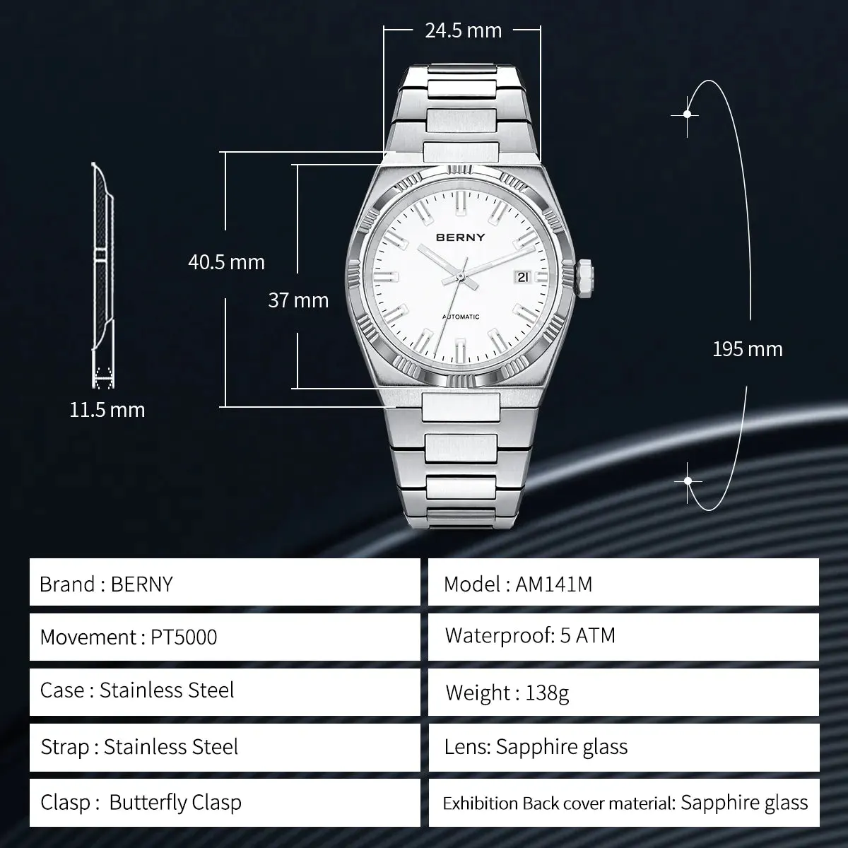 Montre Berny AM141M – Blanc / Argent
