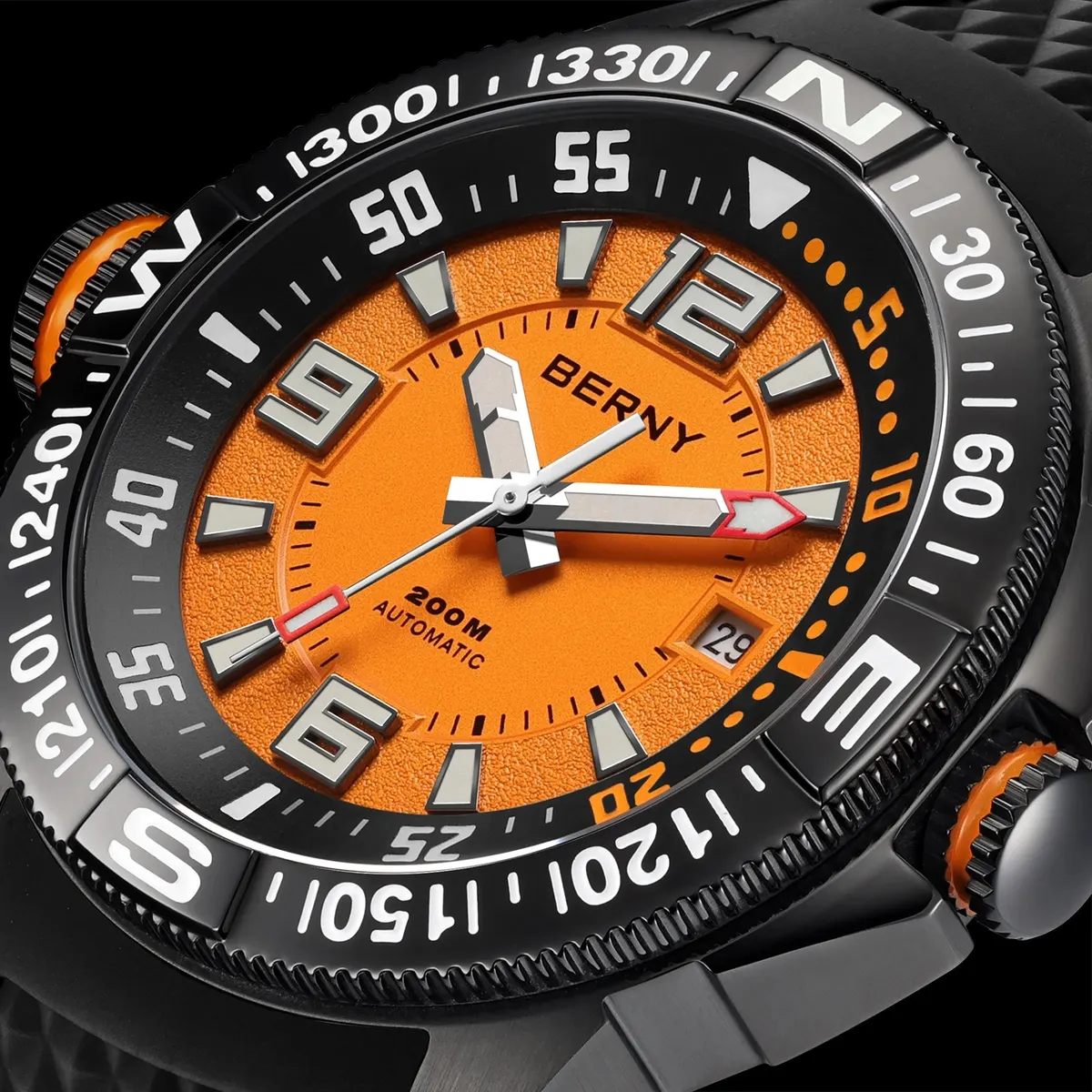 Montre Berny AM162MS-BLK – Orange / Acier inoxydable
