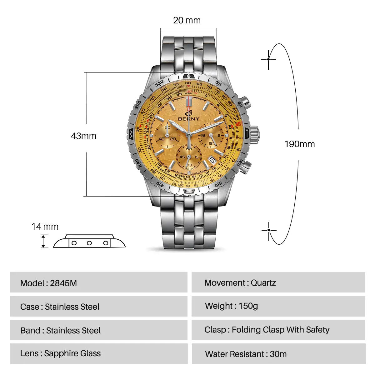 Montre Berny Quartz – Jaune