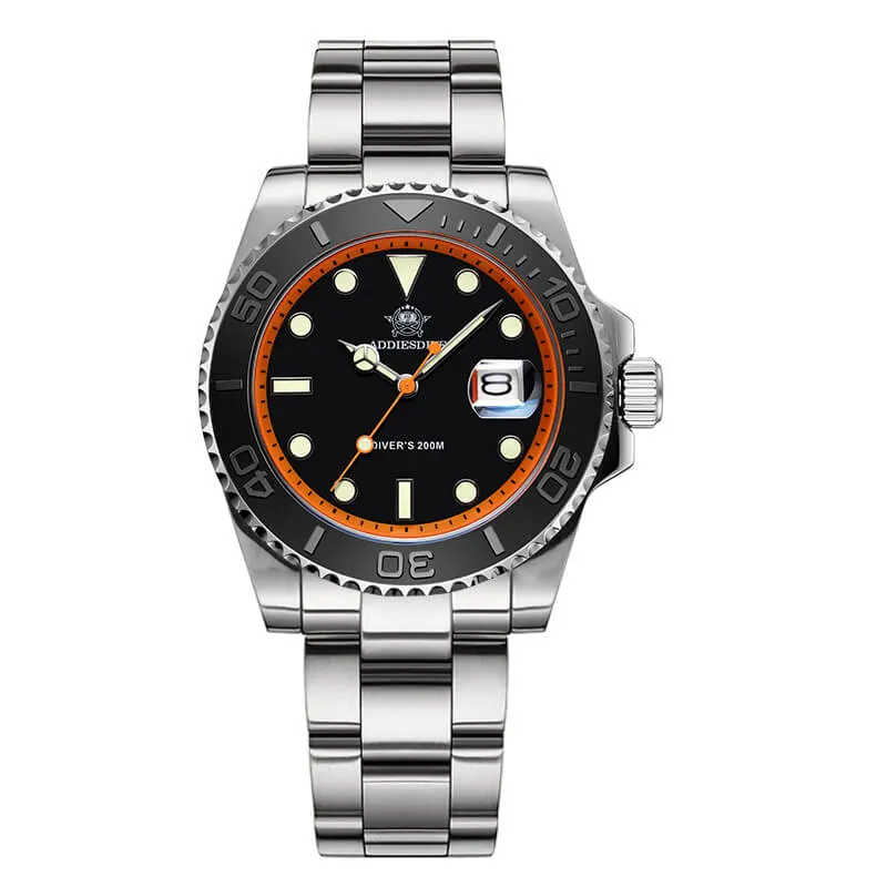 Montre Addiesdive AD2040 – Orange / Noir / Bracelet acier