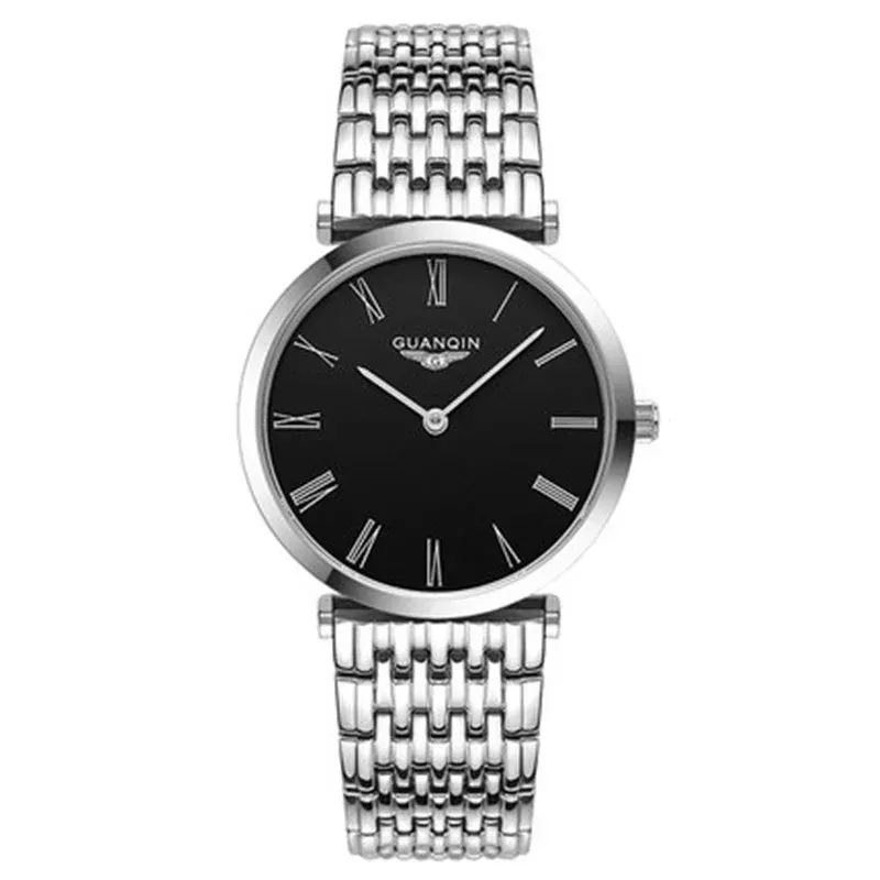 Montre Guanqin Quartz – Argent noir chiffres romains