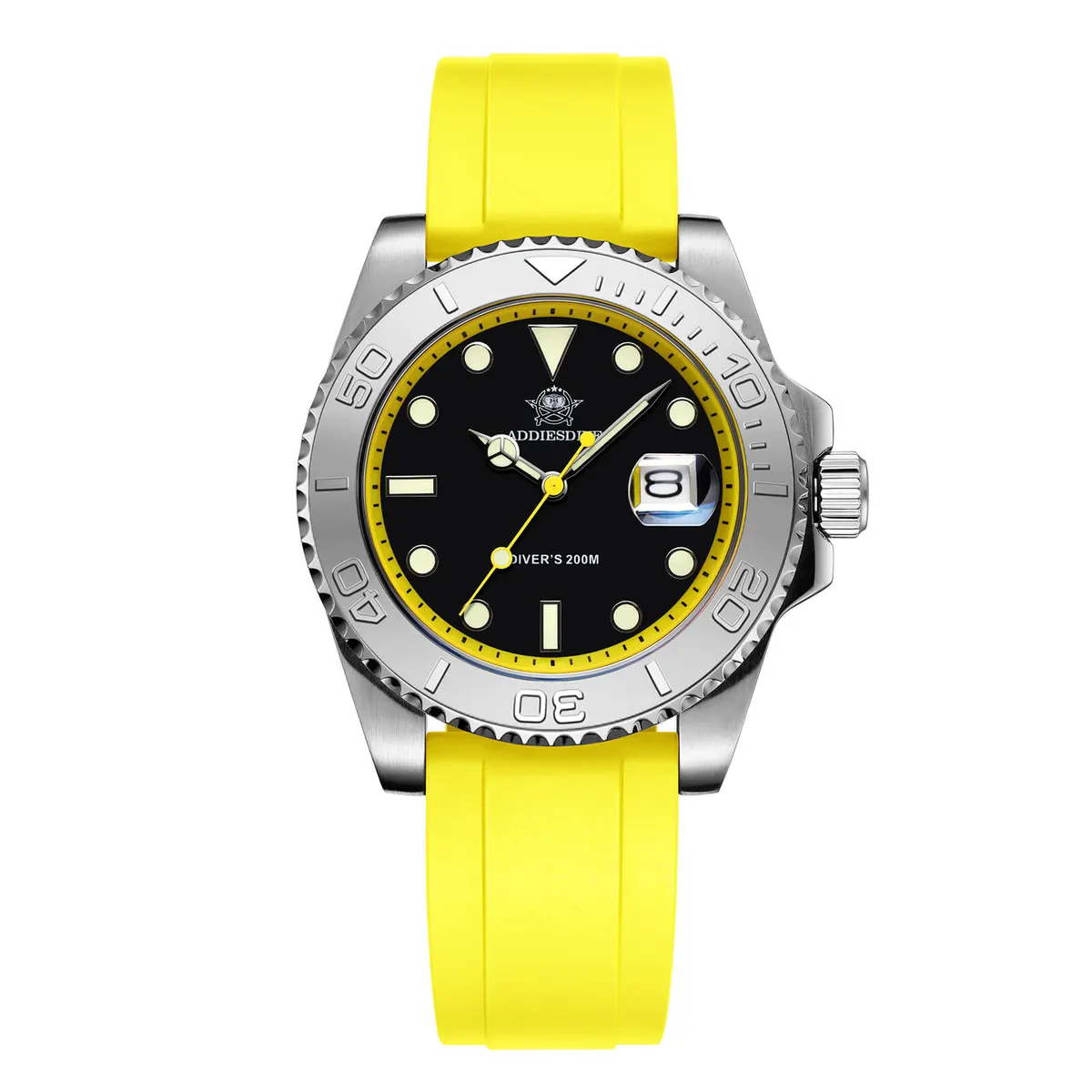 Montre Addiesdive AD2040 – Jaune / Argent / Bracelet caoutchouc