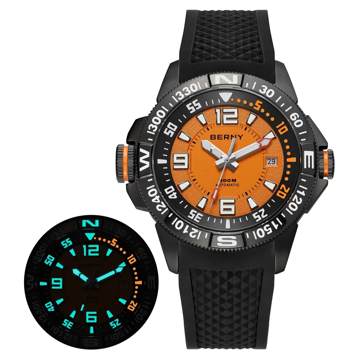 Montre Berny AM162MS-BLK Automatique – Orange / Silicone