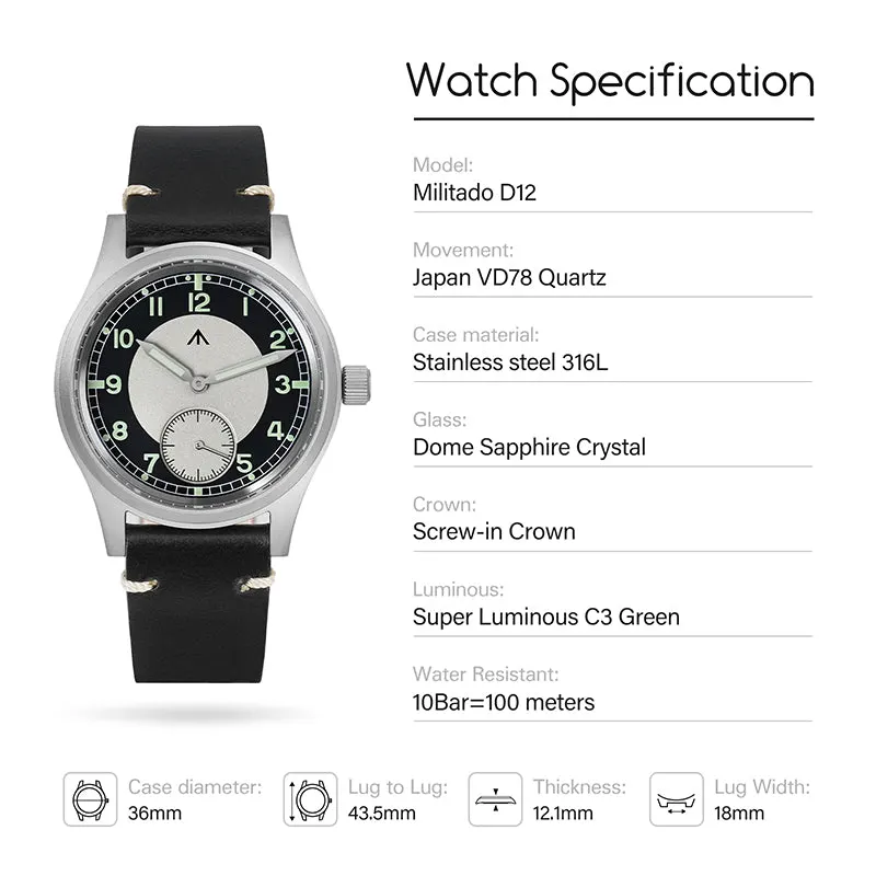 Montre Militado VD78 Quartz 36 mm – Bracelet cuir