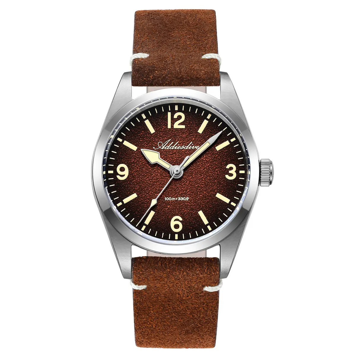 Montre Addiesdive AD2544 Quartz 36 mm – Marron / Bracelet cuir