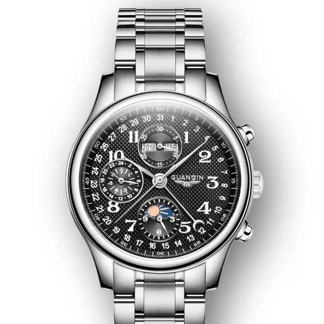 Montre Guanqin Automatique – Acier noir