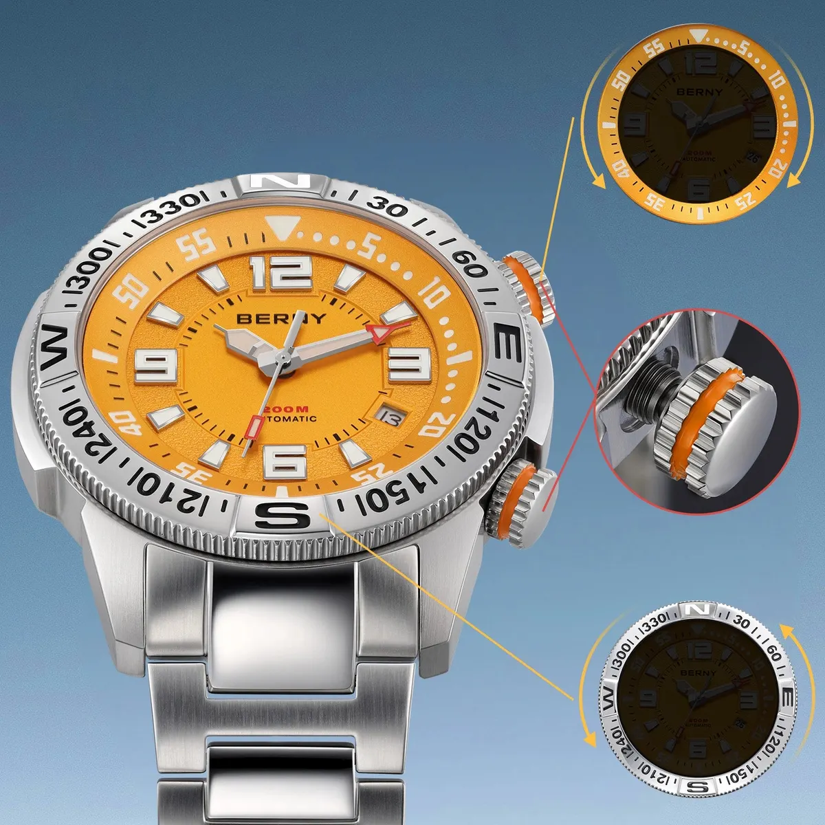 Montre Berny AM164MS – Argent / Orange