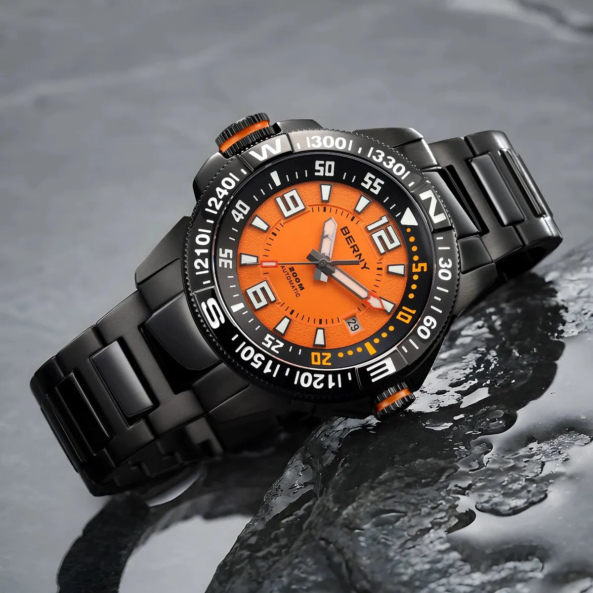 Montre Berny AM162MS-BLK – Orange / Acier inoxydable