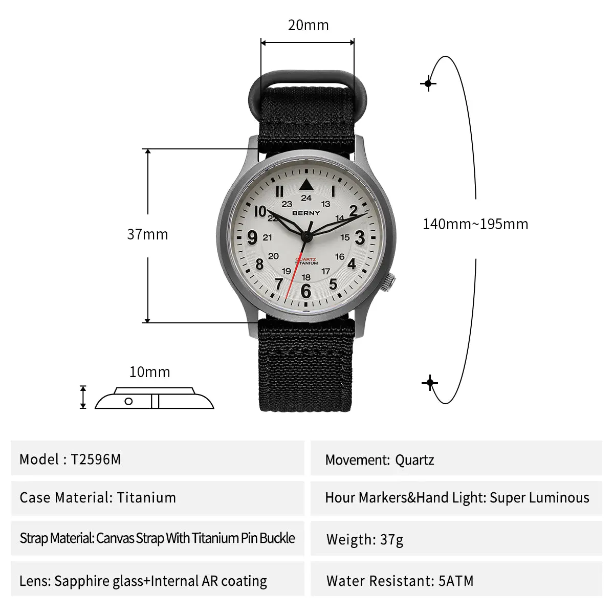 Montre Berny T2596M Quartz – Blanc