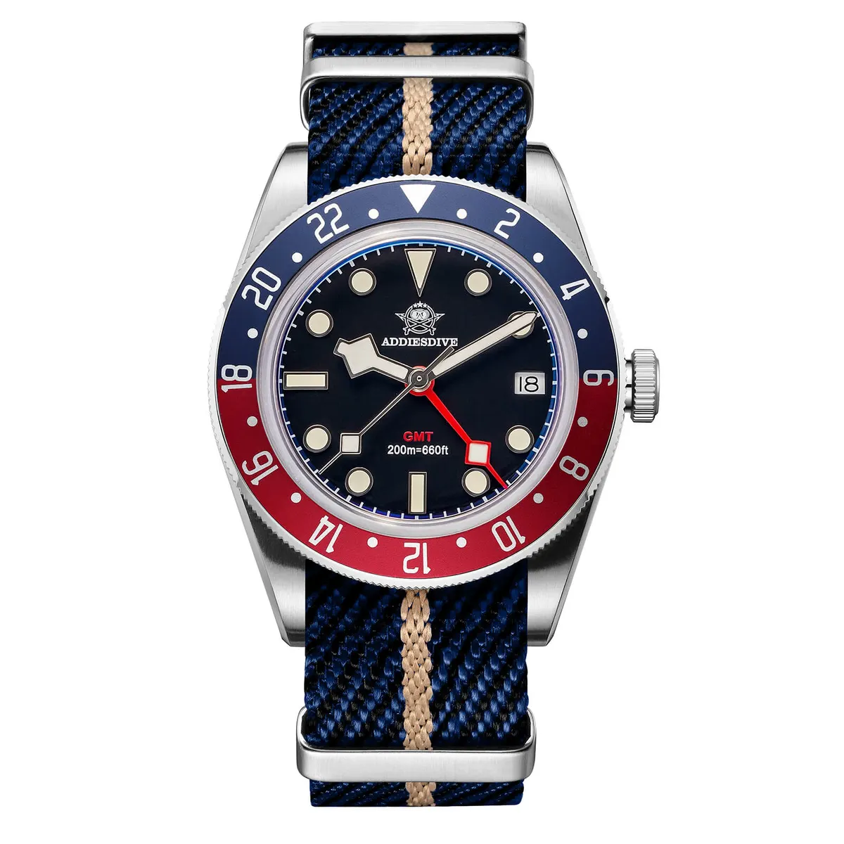 Montre Addiesdive BB58 Quartz 39 mm – Noir / Bracelet nylon