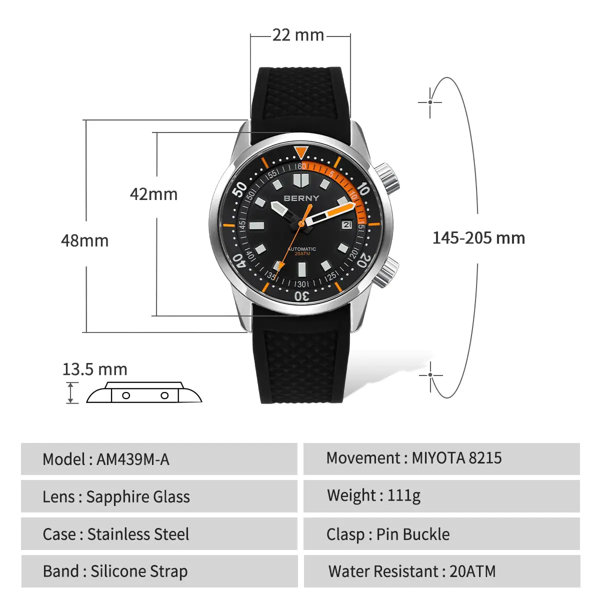 Montre Berny AM439M Automatique – Noir