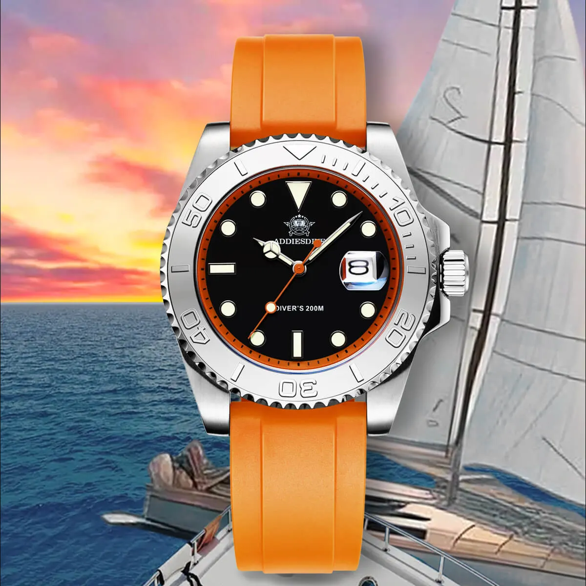 Montre Addiesdive AD2040 – Orange / Argent / Bracelet caoutchouc
