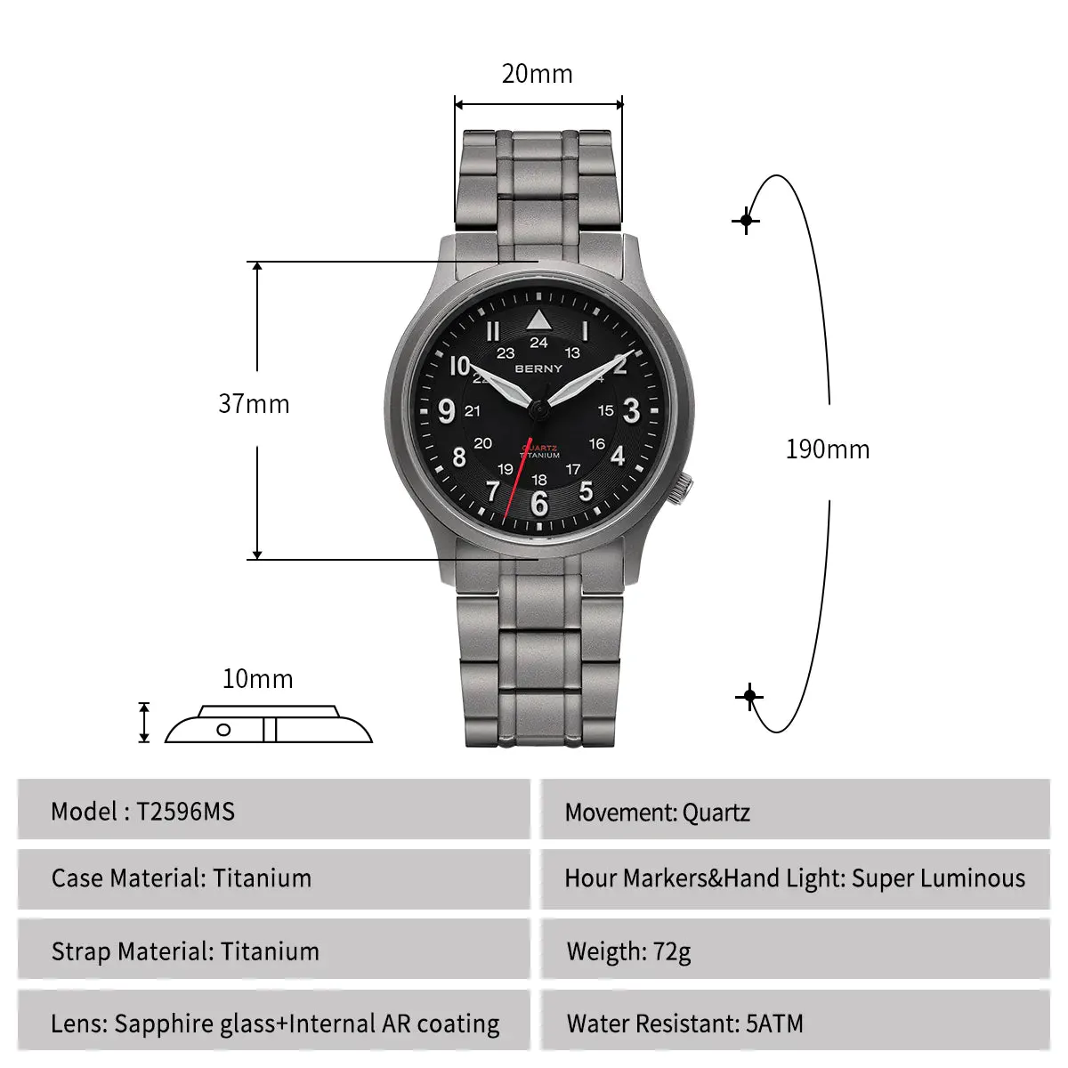 Montre Berny T2596MS Quartz – Noir