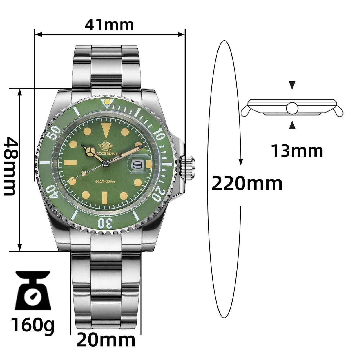 Montre Addiesdive AD2054 Quartz 41 mm – Vert