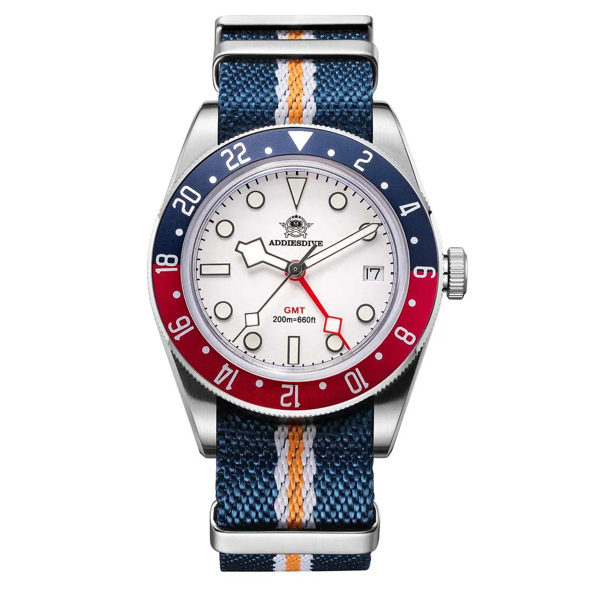 Montre Addiesdive BB58 Quartz 39 mm – Blanc / Bracelet nylon