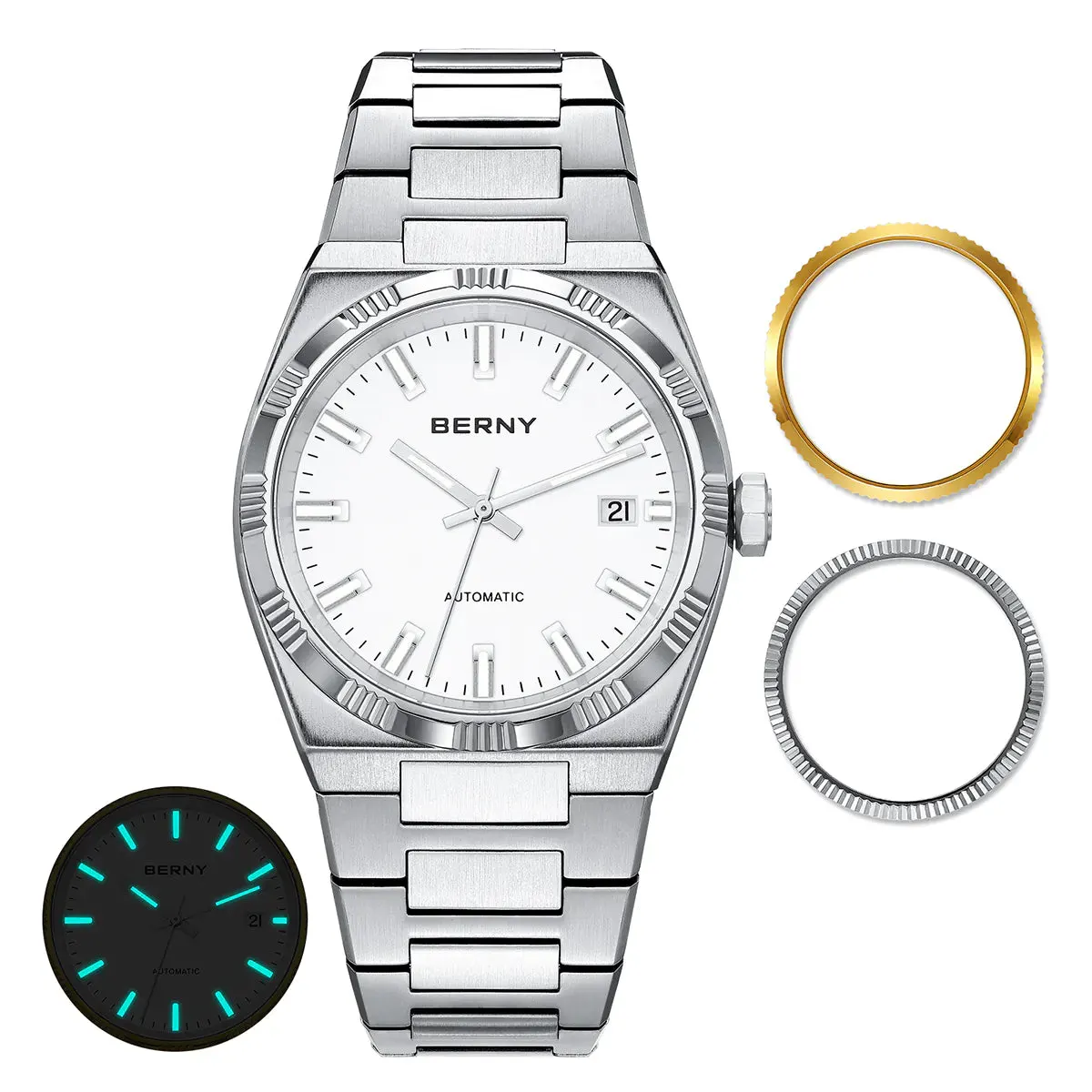 Montre Berny AM141M Automatique – Blanc / Argent