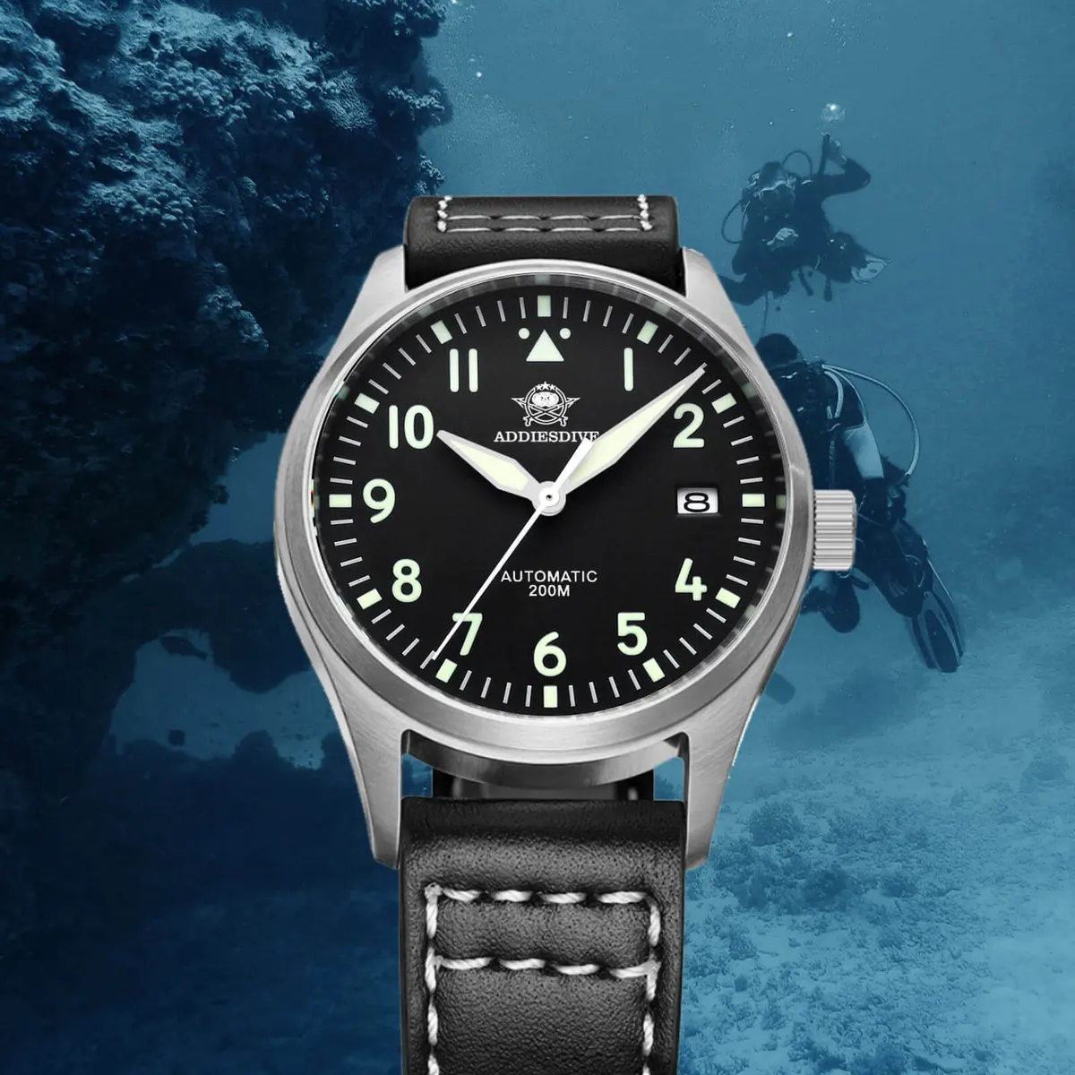 Montre Addiesdive Automatique 39 mm – Noir / Bracelet acier / NH35
