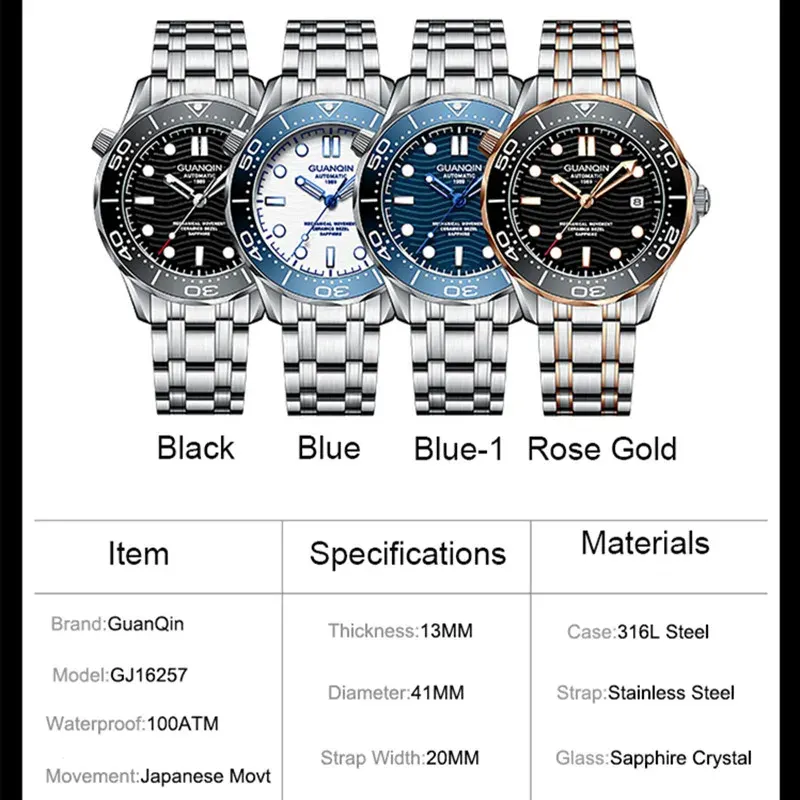 Montre Guanqin Automatique – Or noir